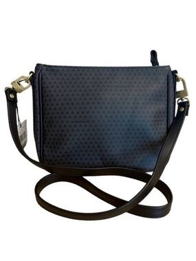 Liz Claiborne Logo Crossbody Bag Black Gray Gold Hardware 90s Y2K Preppy Grandma